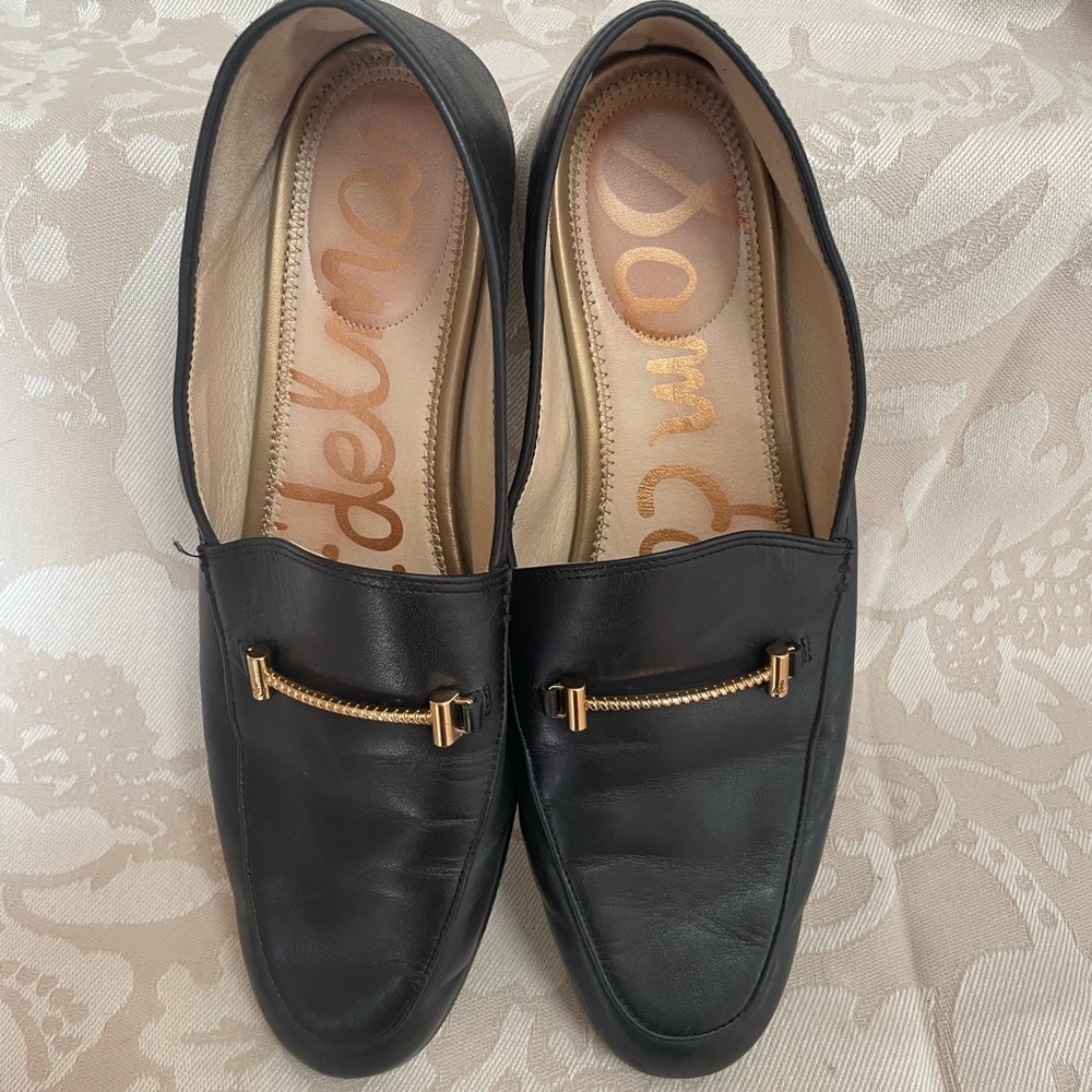 Black Leather Loafers with Gold Accent - Picture 2 of 6